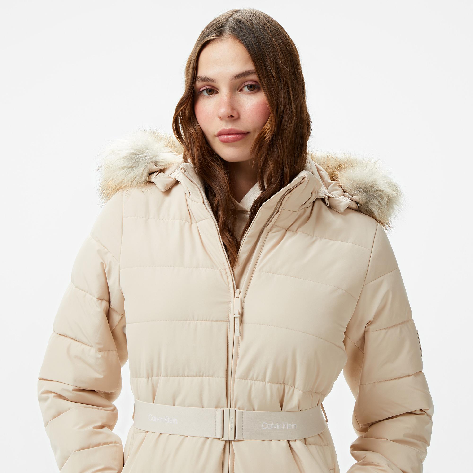 Calvin Klein Padded Scuba Belted Kadın Krem Mont