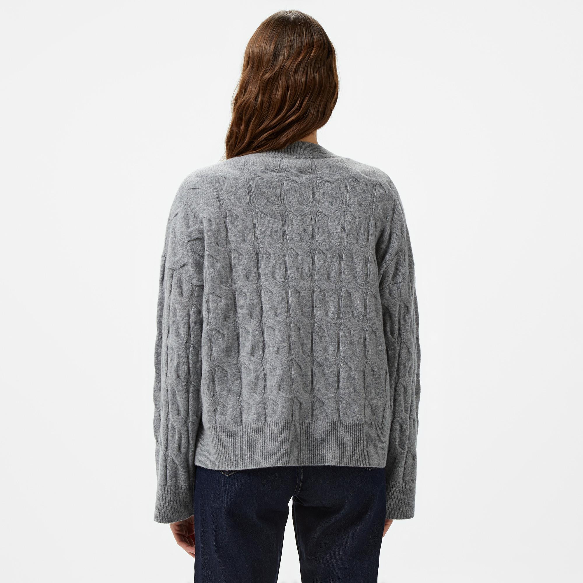 Tommy Hilfiger Soft Wool Cable Kadın Gri Hırka