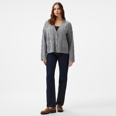  Tommy Hilfiger Soft Wool Cable Kadın Gri Hırka