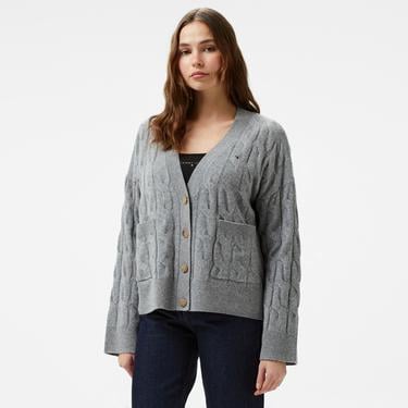  Tommy Hilfiger Soft Wool Cable Kadın Gri Hırka
