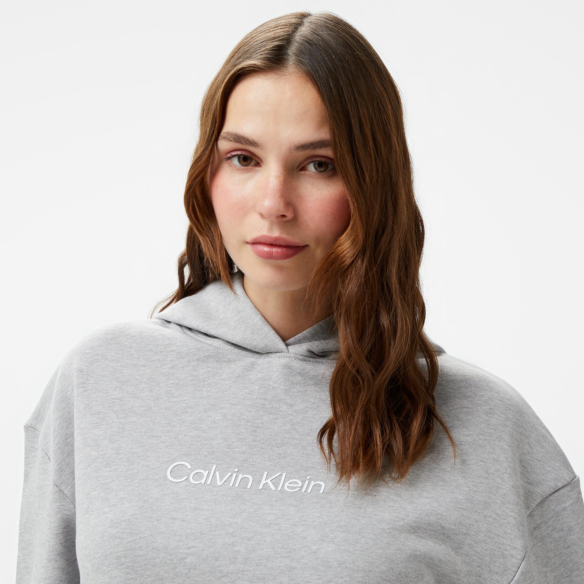 Calvin Klein Hero Logo Kadın Gri Hoodie