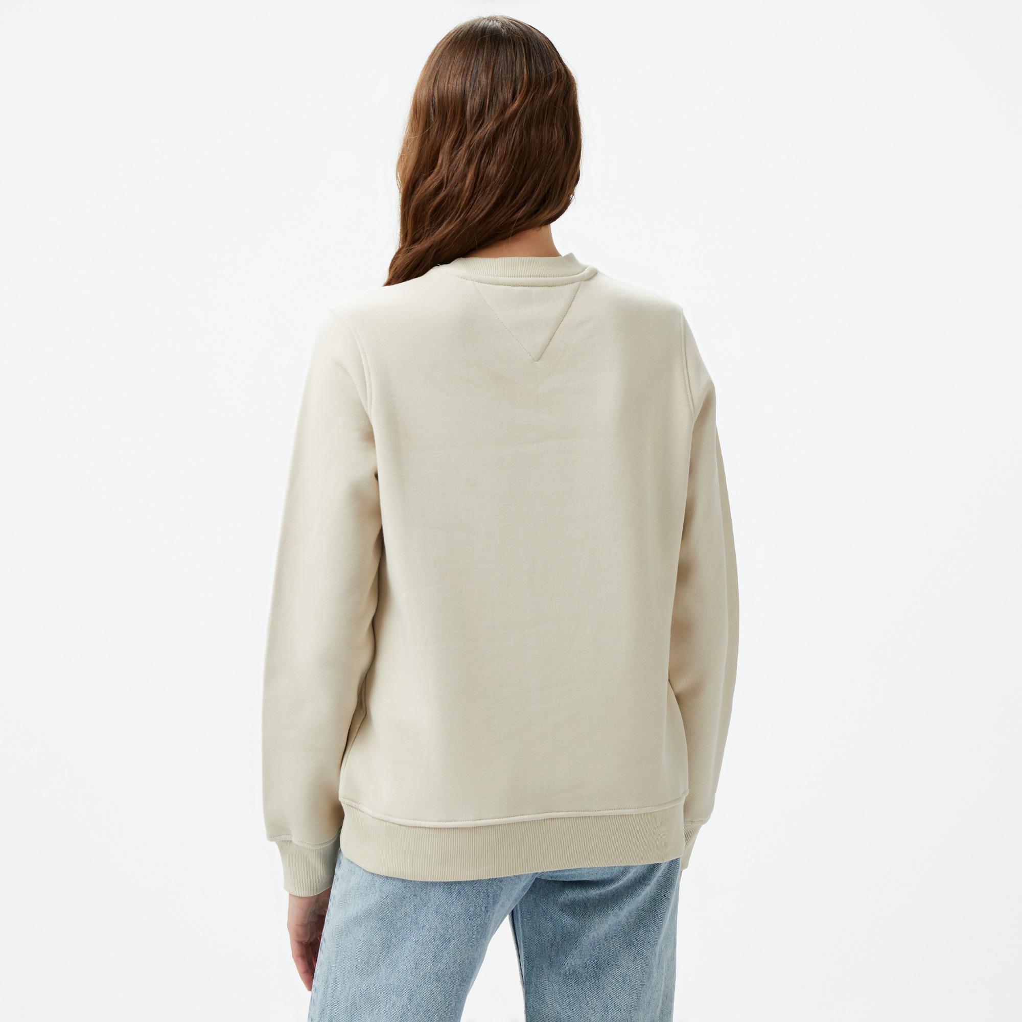 Tommy Hilfiger Jeans Linear Crew Kadın Bej Sweatshirt