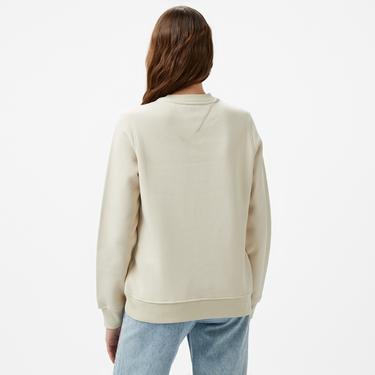  Tommy Hilfiger Jeans Linear Crew Kadın Bej Sweatshirt