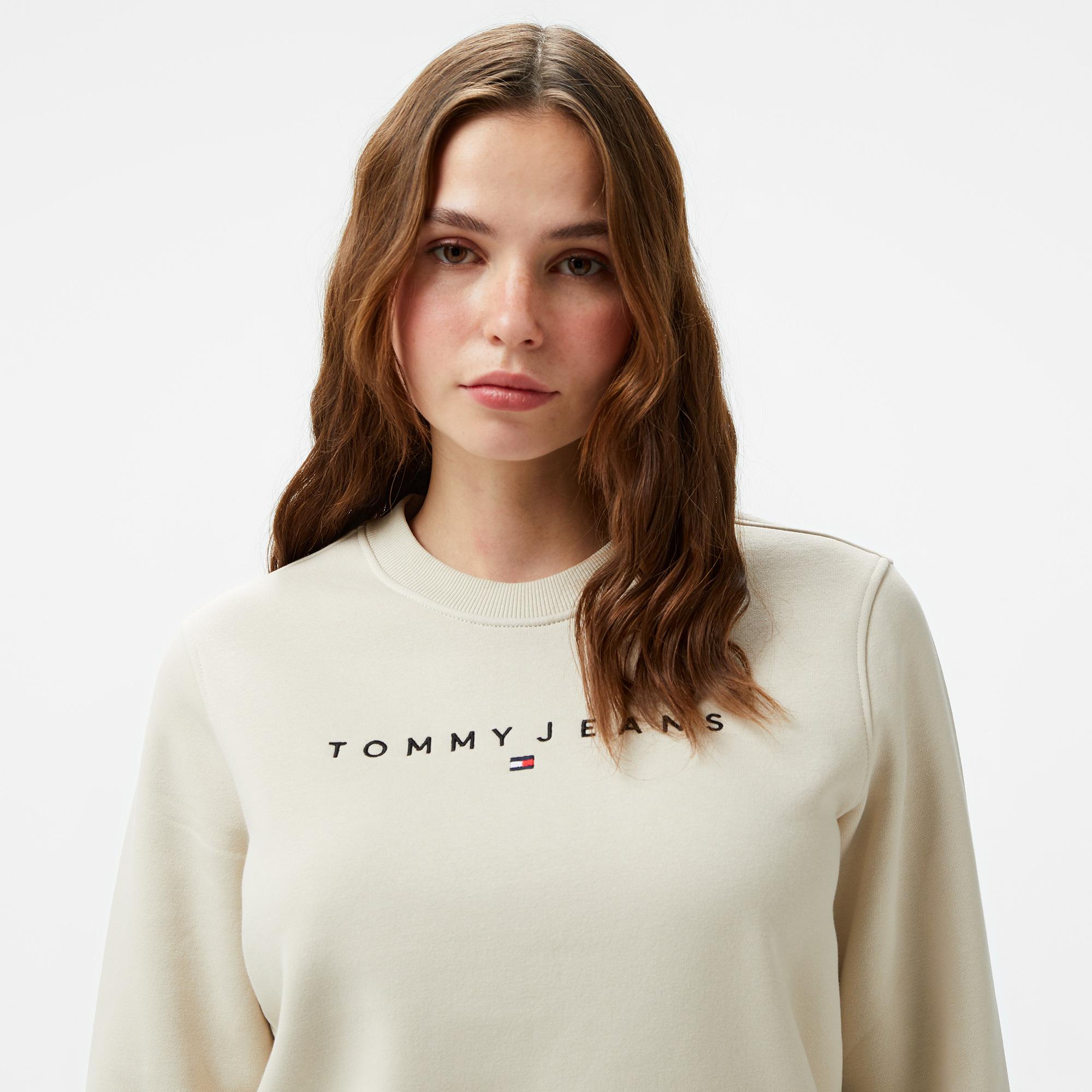 Tommy Hilfiger Jeans Linear Crew Kadın Bej Sweatshirt