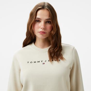  Tommy Hilfiger Jeans Linear Crew Kadın Bej Sweatshirt