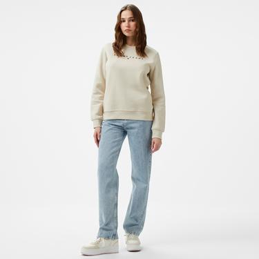  Tommy Hilfiger Jeans Linear Crew Kadın Bej Sweatshirt