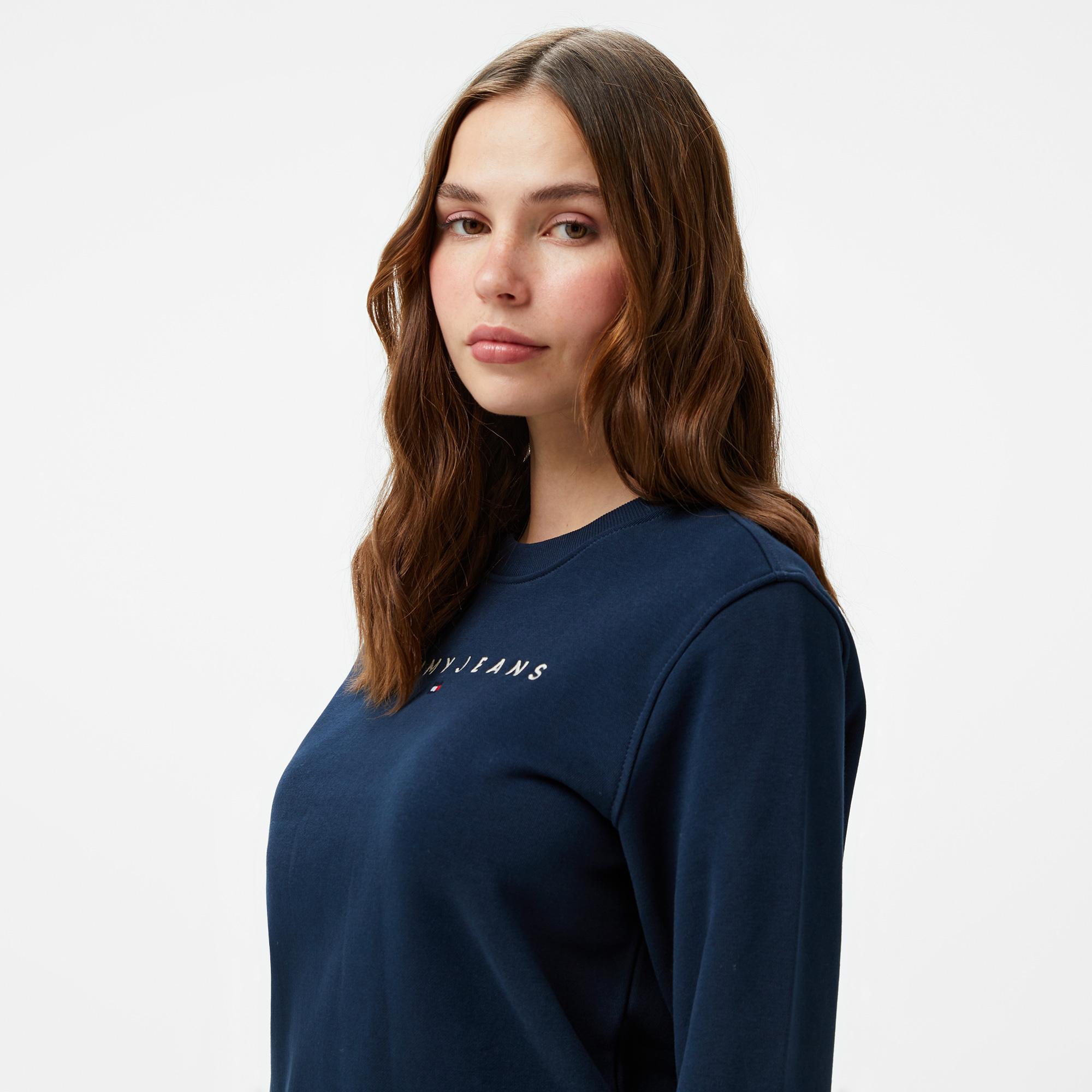 Tommy Hilfiger Jeans Linear Crew Kadın Lacivert Sweatshirt