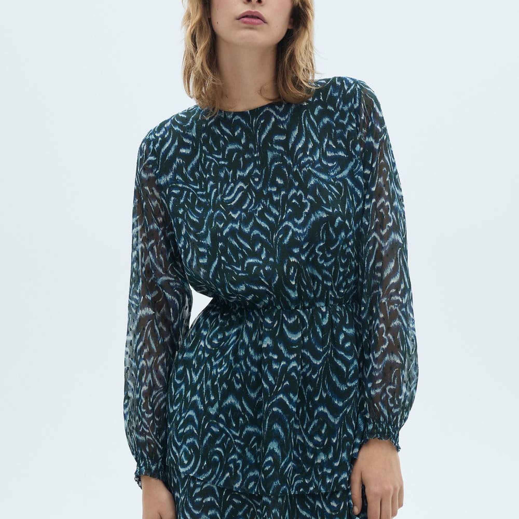 Mango Kadın Desenli Kısa Elbise Yeşil