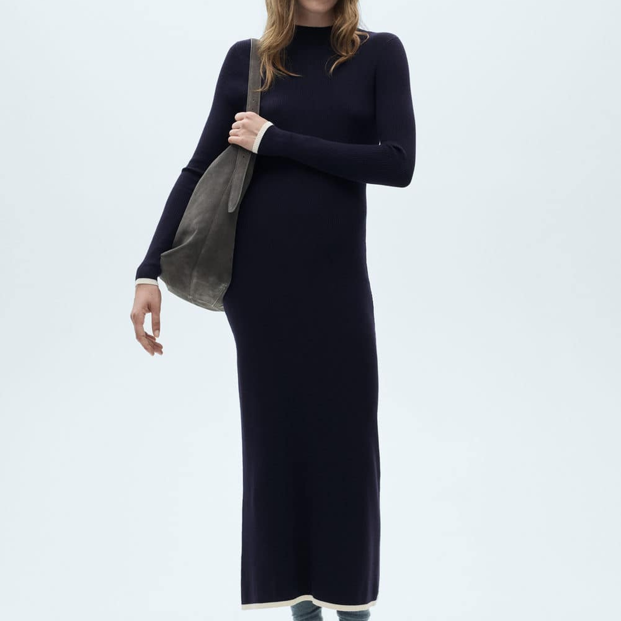 Mango Kadın Kontrast Detaylı Triko Elbise Lacivert