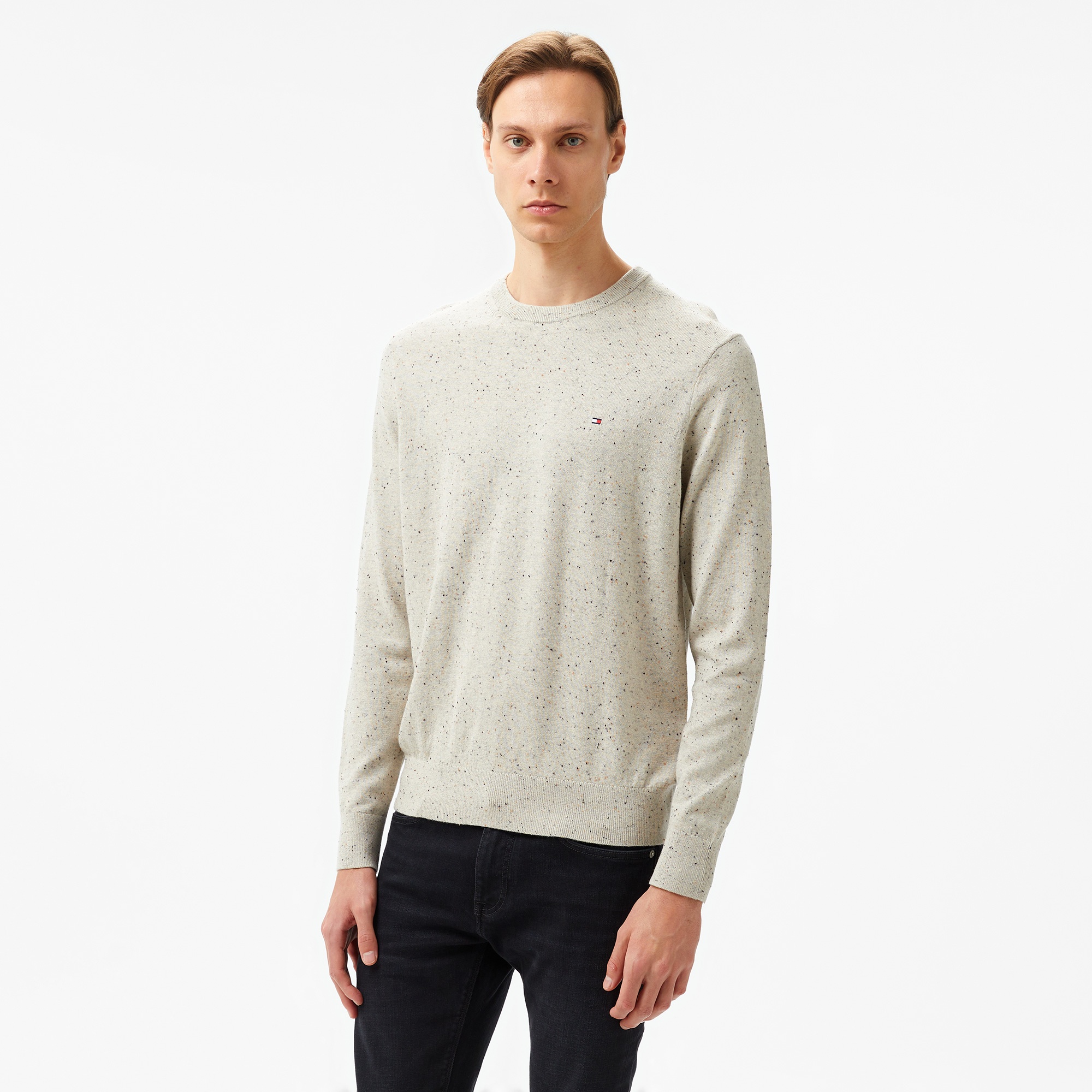 Tommy Hilfiger Pima Crew Neck Erkek Krem Kazak