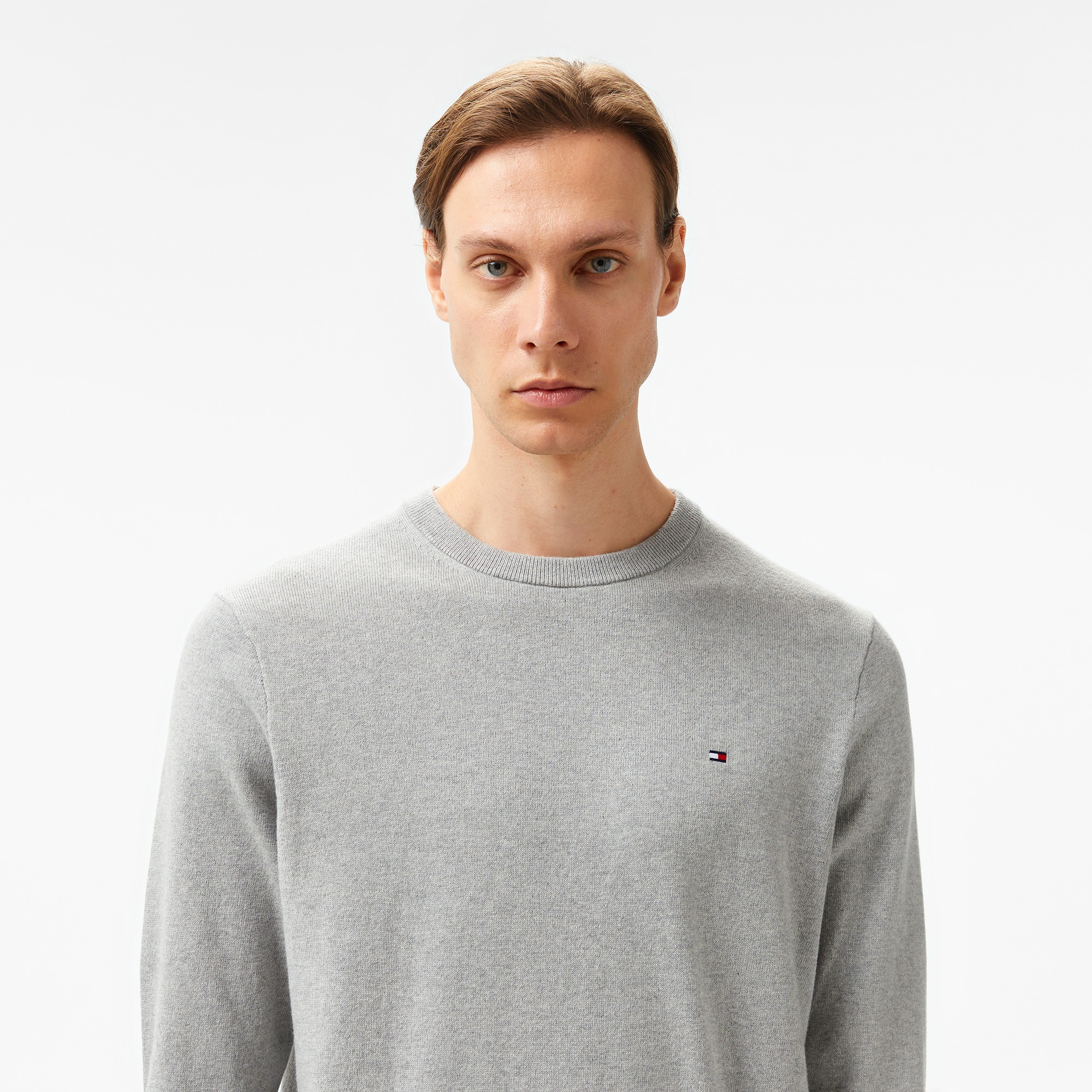 Tommy Hilfiger Pima Crew Neck Erkek Gri Kazak