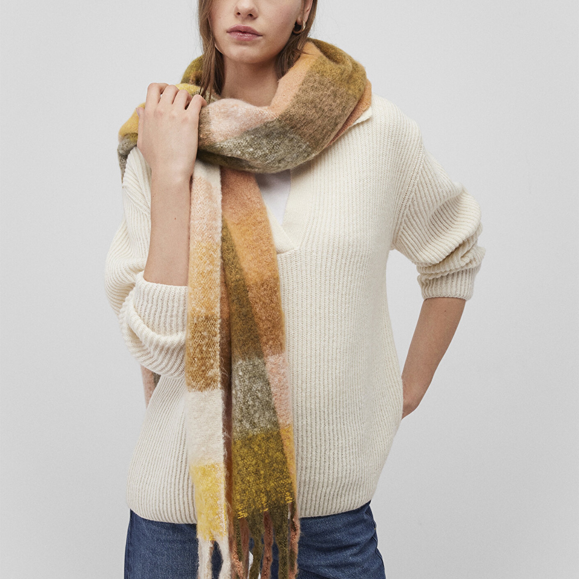 Mavi Püsküllü Kareli Atkı 1912815-71007