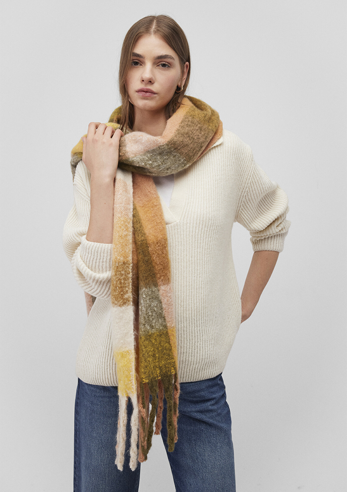  Mavi Püsküllü Kareli Atkı 1912815-71007