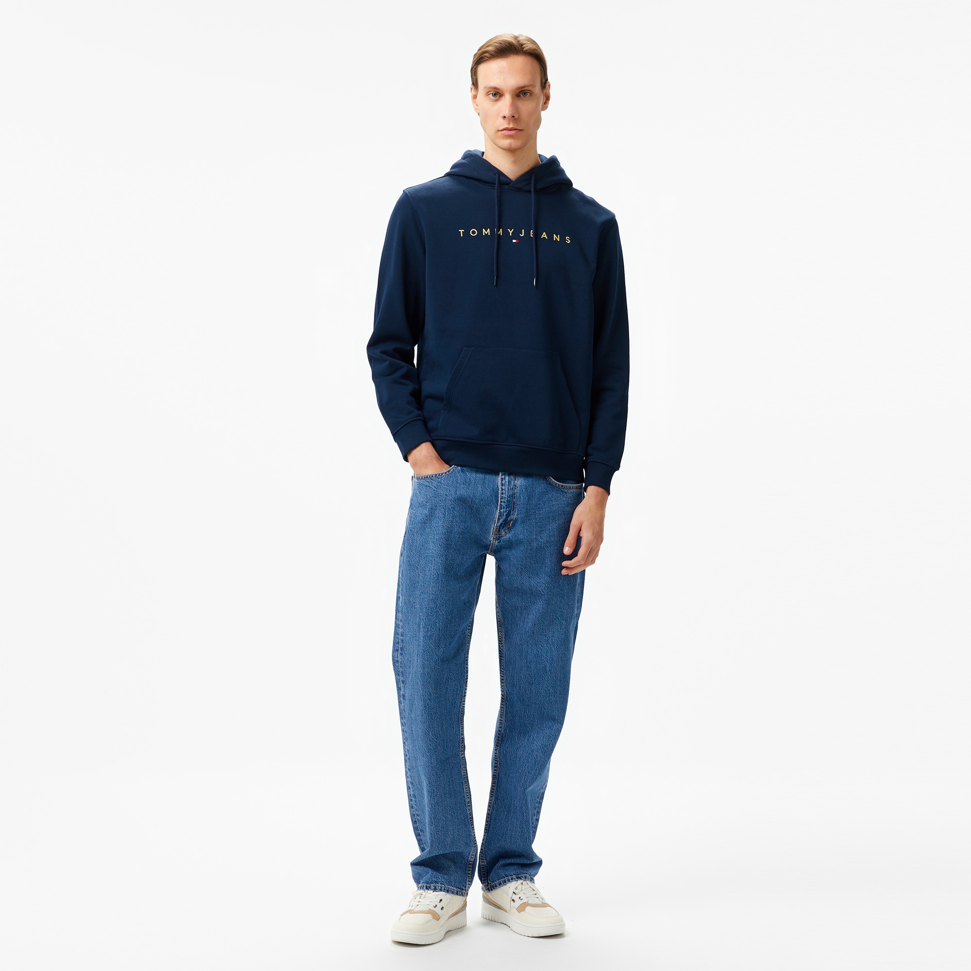 Tommy Hilfiger Jeans Linear Gold Hood Erkek Lacivert Hoodie