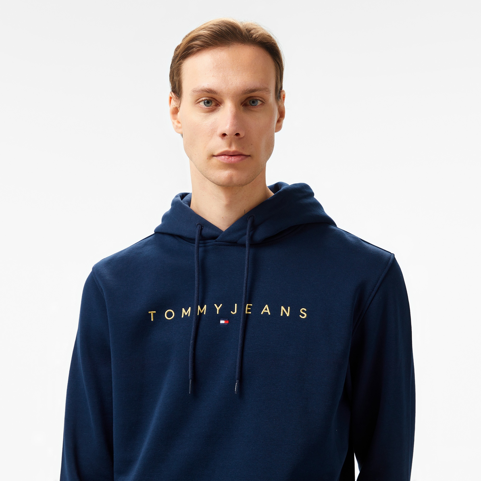 Tommy Hilfiger Jeans Linear Gold Hood Erkek Lacivert Hoodie