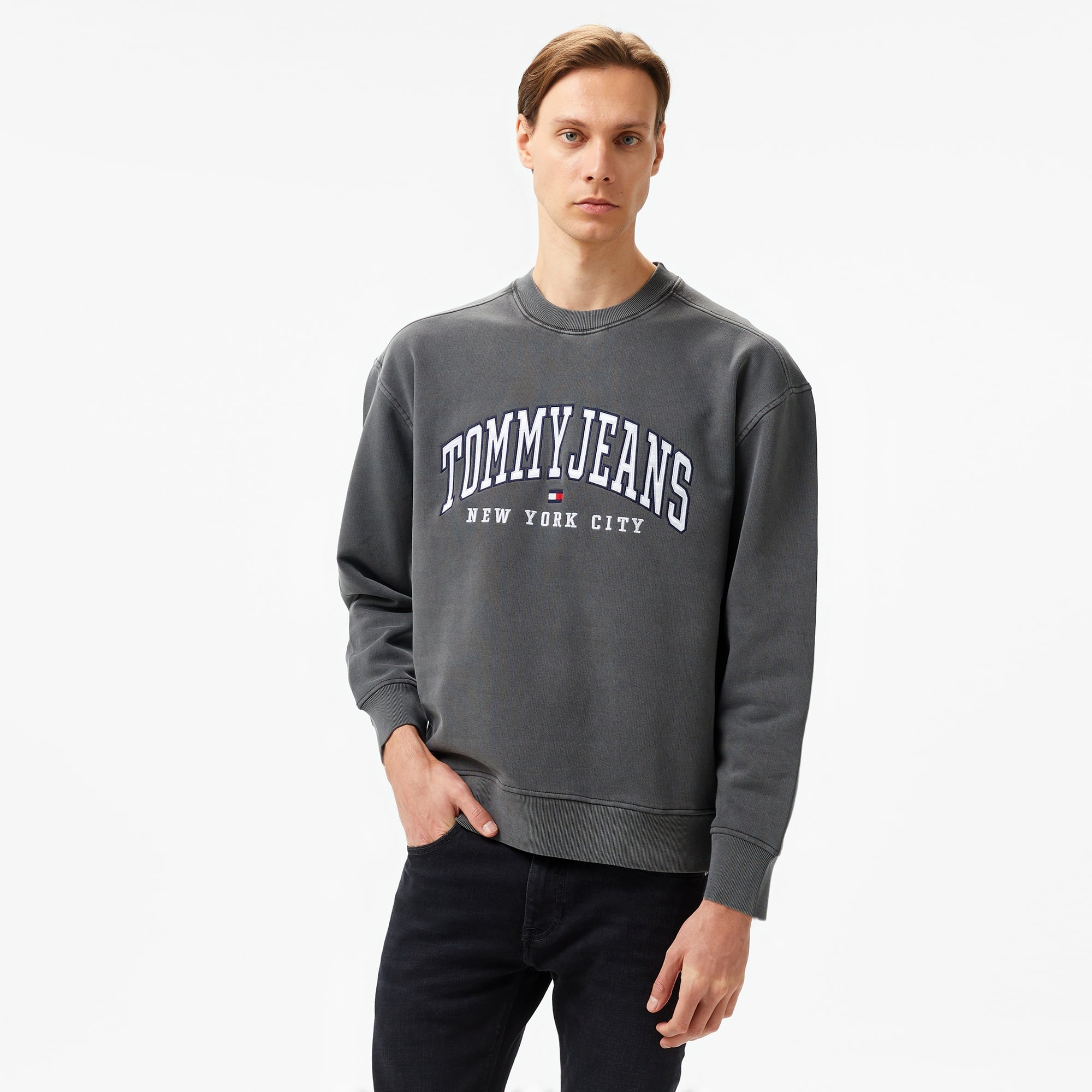 Tommy Hilfiger Jeans Tj Varsity Crew Erkek Gri Sweatshirt