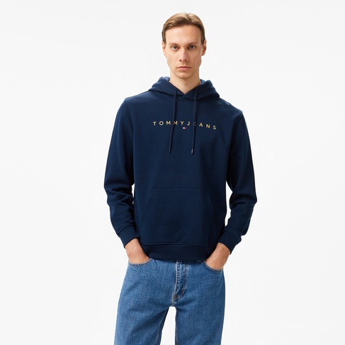  Tommy Hilfiger Jeans Linear Gold Hood Erkek Lacivert Hoodie