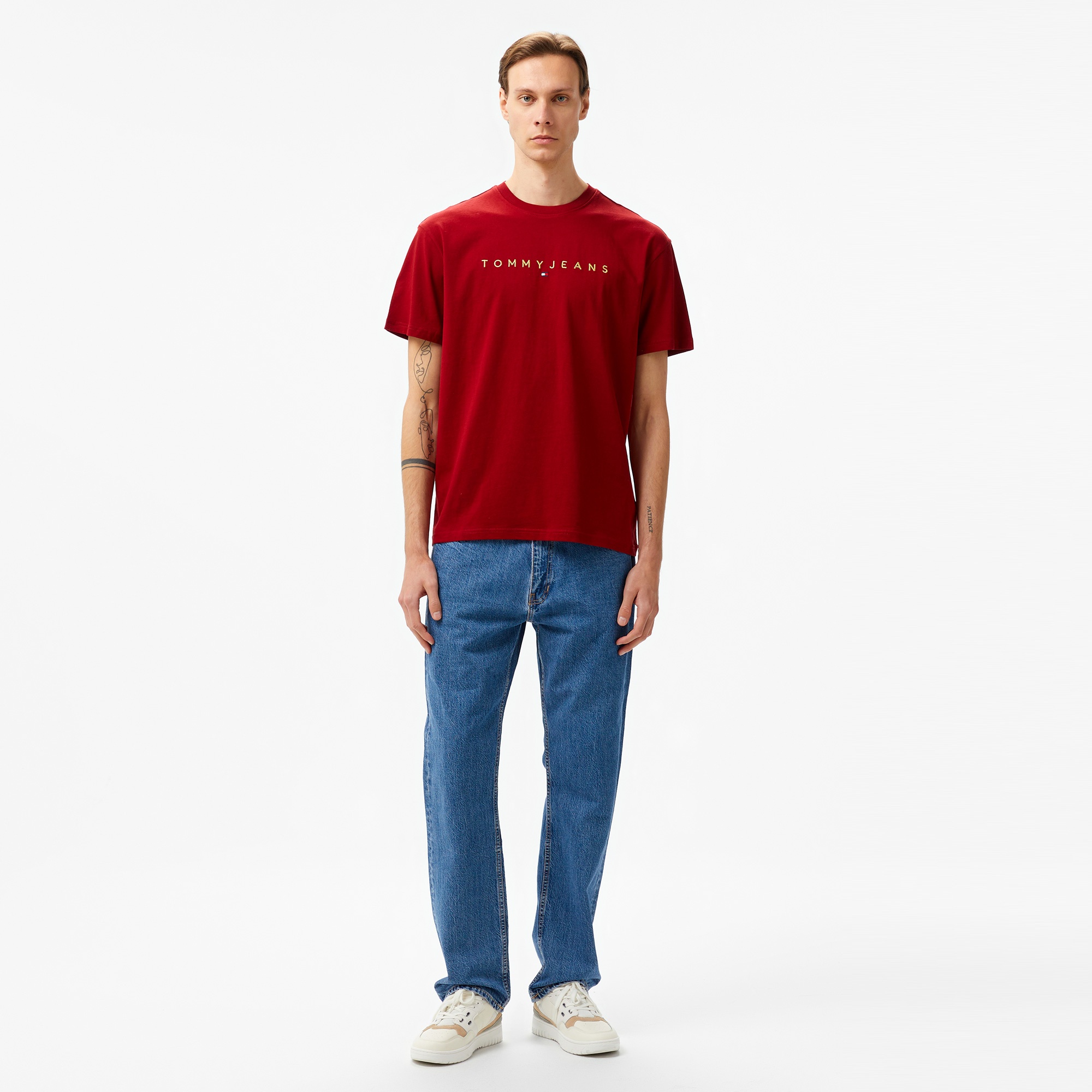 Tommy Hilfiger Jeans Gold Linear Logo Erkek Kırmızı T-Shirt