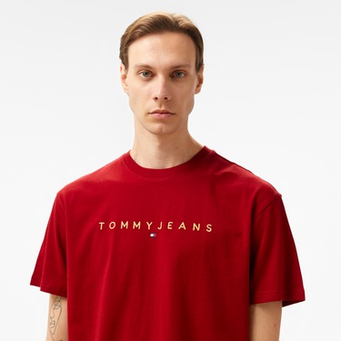  Tommy Hilfiger Jeans Gold Linear Logo Erkek Kırmızı T-Shirt