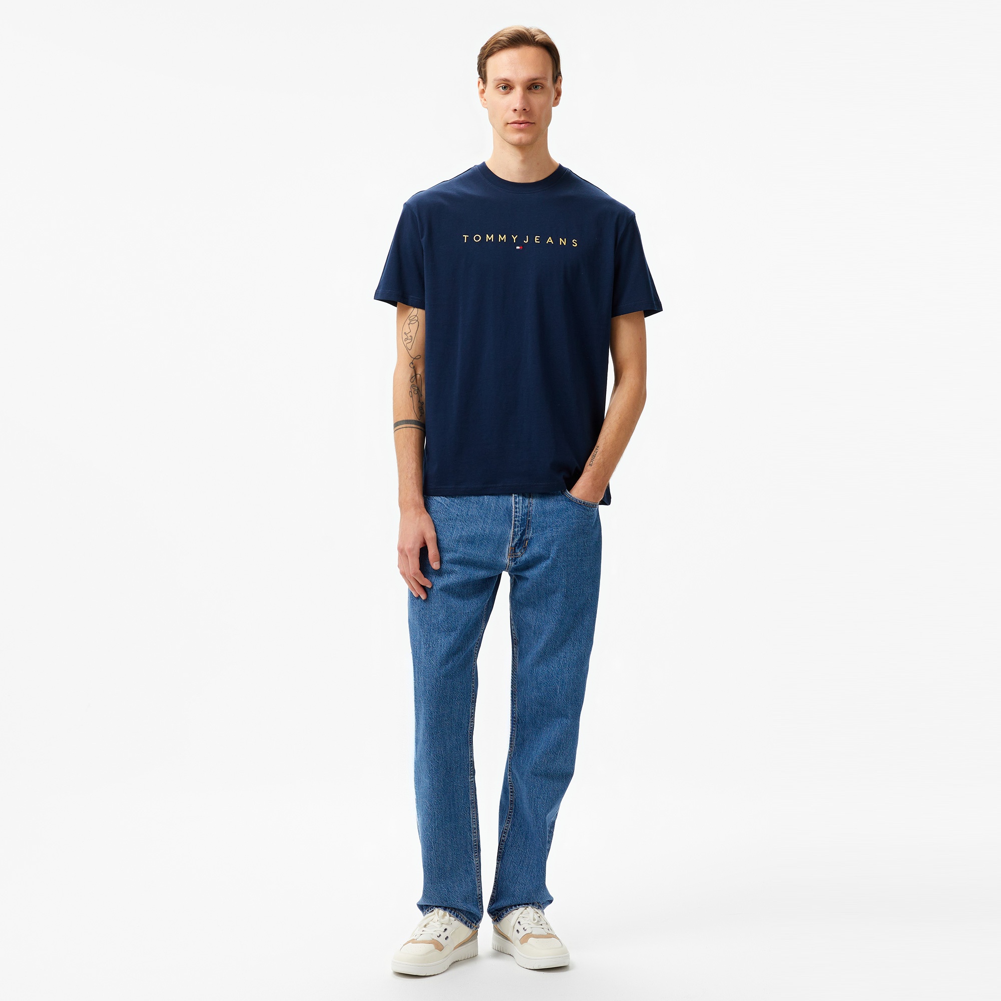 Tommy Hilfiger Jeans Gold Linear Logo Erkek Lacivert T-Shirt
