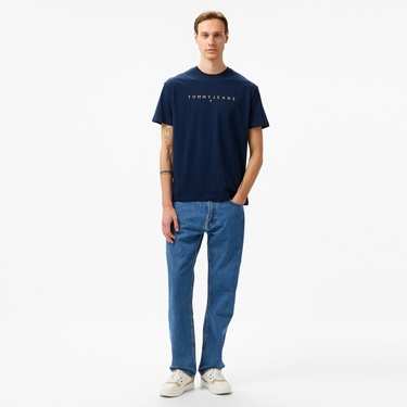  Tommy Hilfiger Jeans Gold Linear Logo Erkek Lacivert T-Shirt