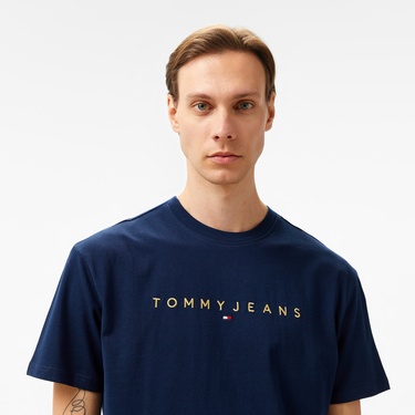  Tommy Hilfiger Jeans Gold Linear Logo Erkek Lacivert T-Shirt