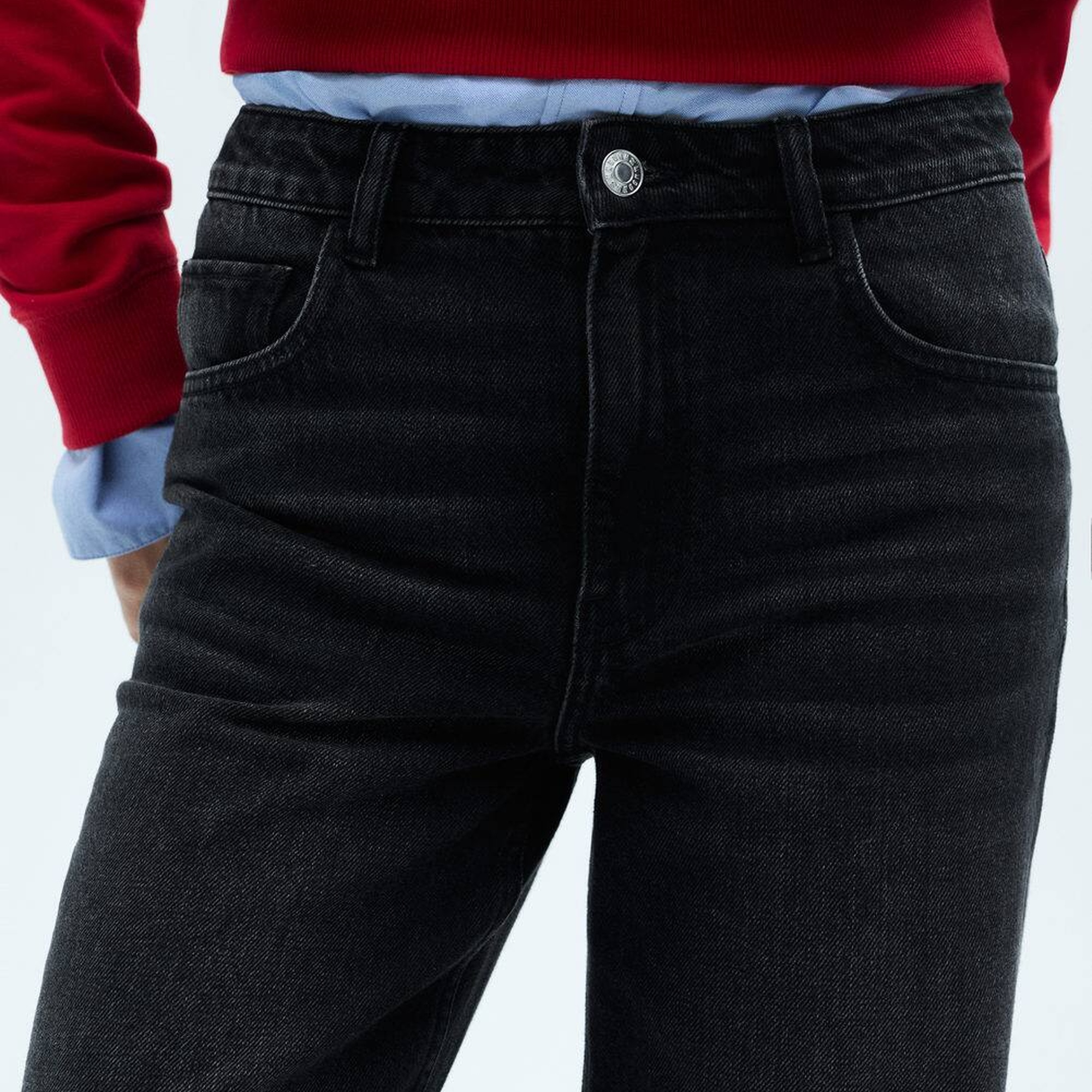 Mango Kadın Danila Wideleg Yüksek Belli Jean Pantolon Siyah Denim