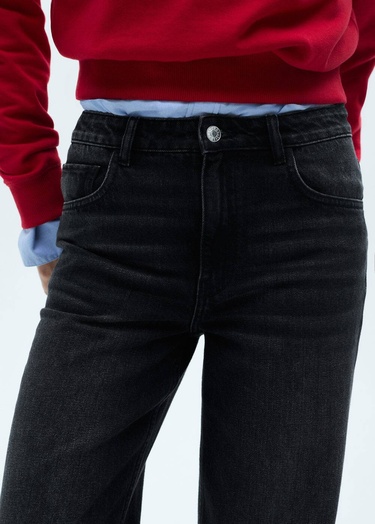  Mango Kadın Danila Wideleg Yüksek Belli Jean Pantolon Siyah Denim