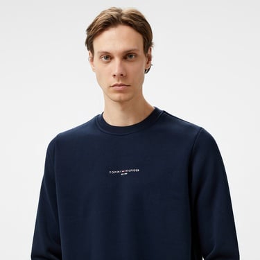  Tommy Hilfiger Tommy Logo Tipped Crewneck Erkek Lacivert Sweatshirt