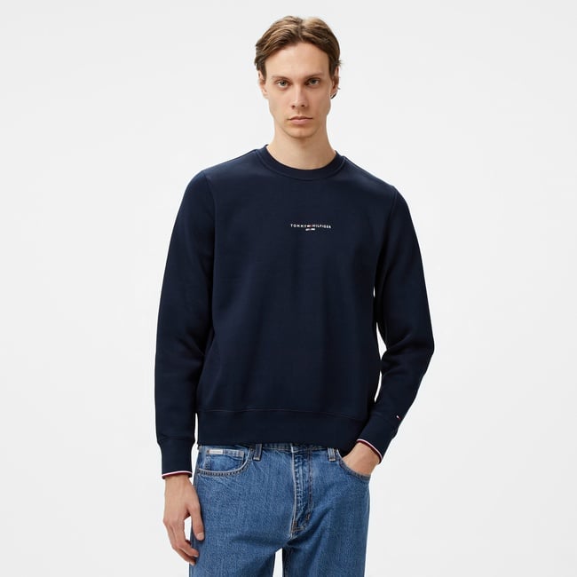  Tommy Hilfiger Tommy Logo Tipped Crewneck Erkek Lacivert Sweatshirt