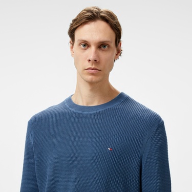  Tommy Hilfiger Structure Crew Nk Erkek Mavi Kazak