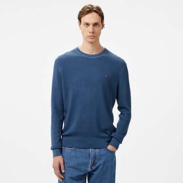  Tommy Hilfiger Structure Crew Nk Erkek Mavi Kazak