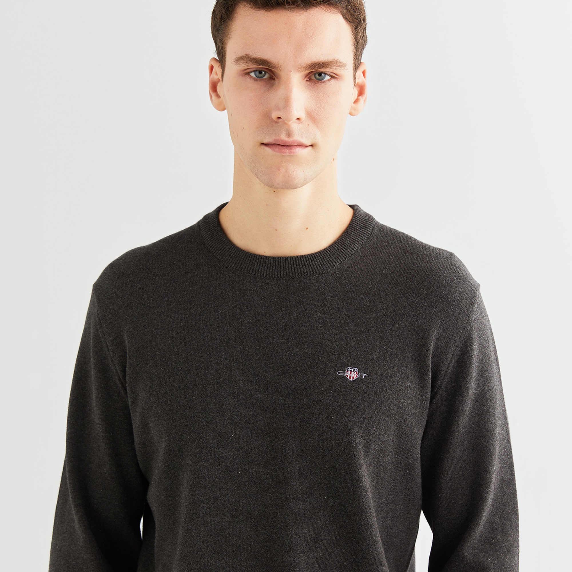 GANT Erkek Gri Regular Fit Bisiklet Yaka Kazak