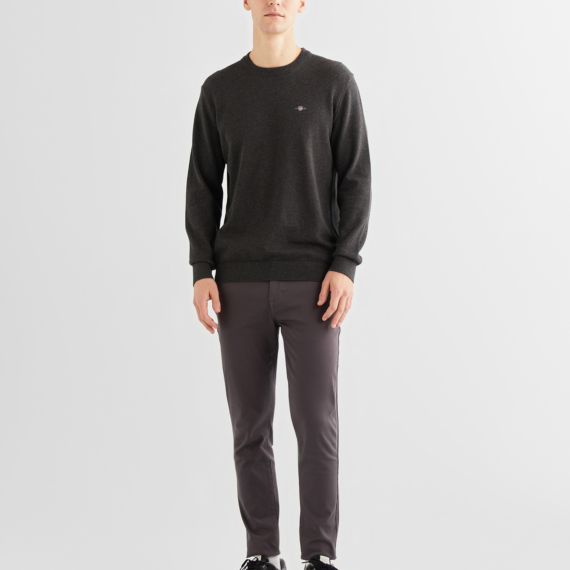 GANT Erkek Gri Regular Fit Bisiklet Yaka Kazak