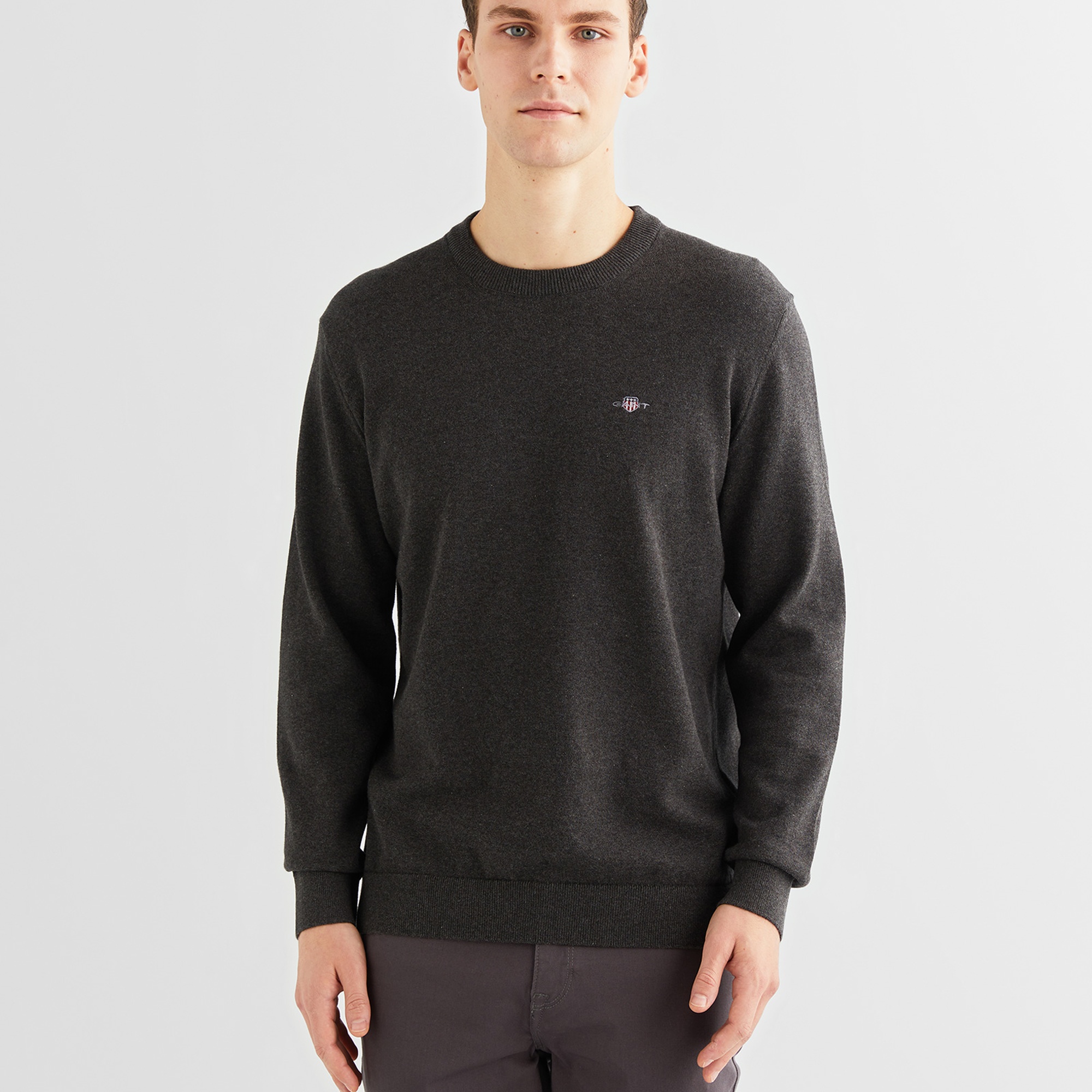 GANT Erkek Gri Regular Fit Bisiklet Yaka Kazak