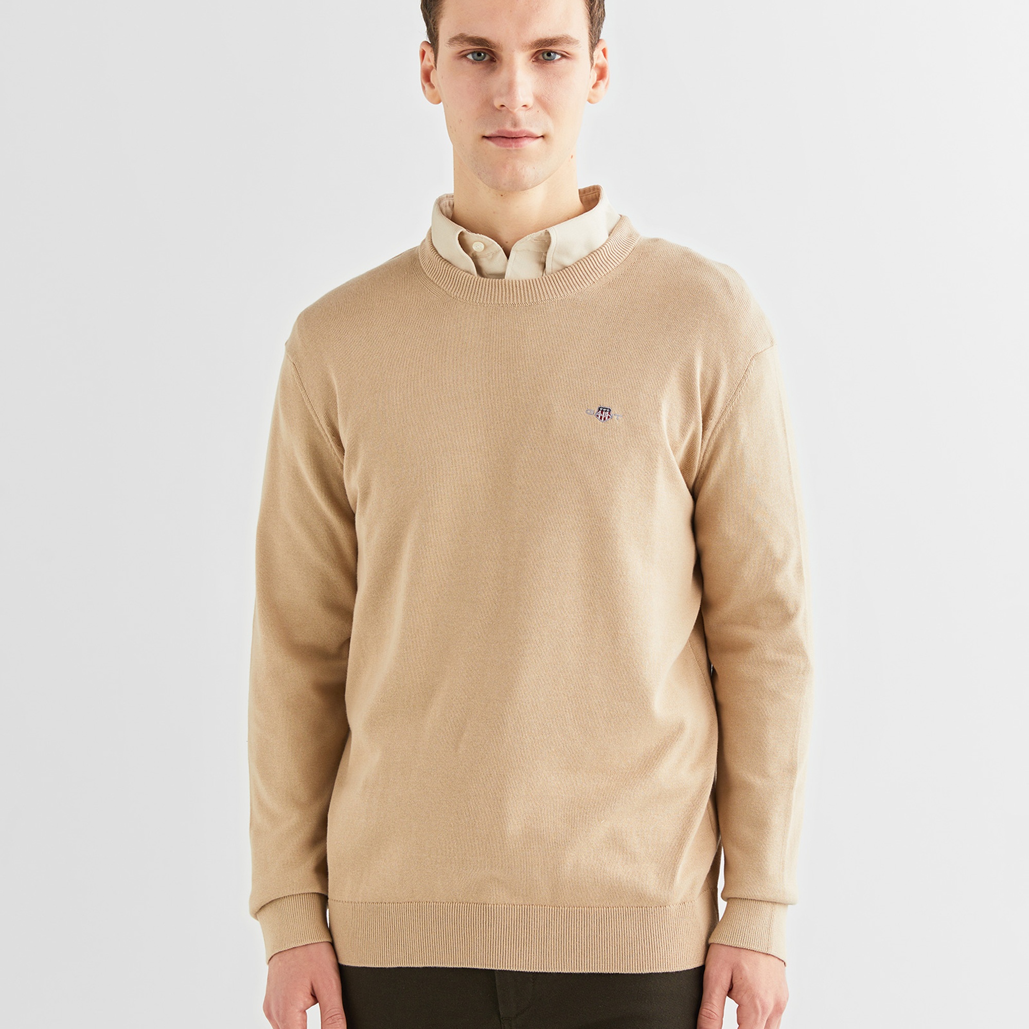 GANT Erkek Bej Regular Fit Bisiklet Yaka Kazak