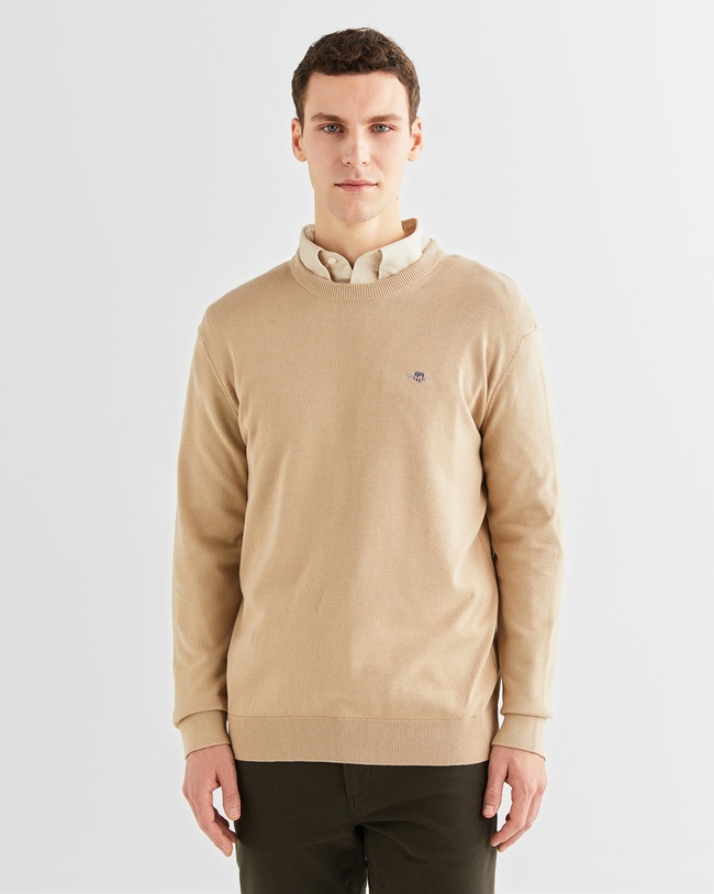  GANT Erkek Bej Regular Fit Bisiklet Yaka Kazak