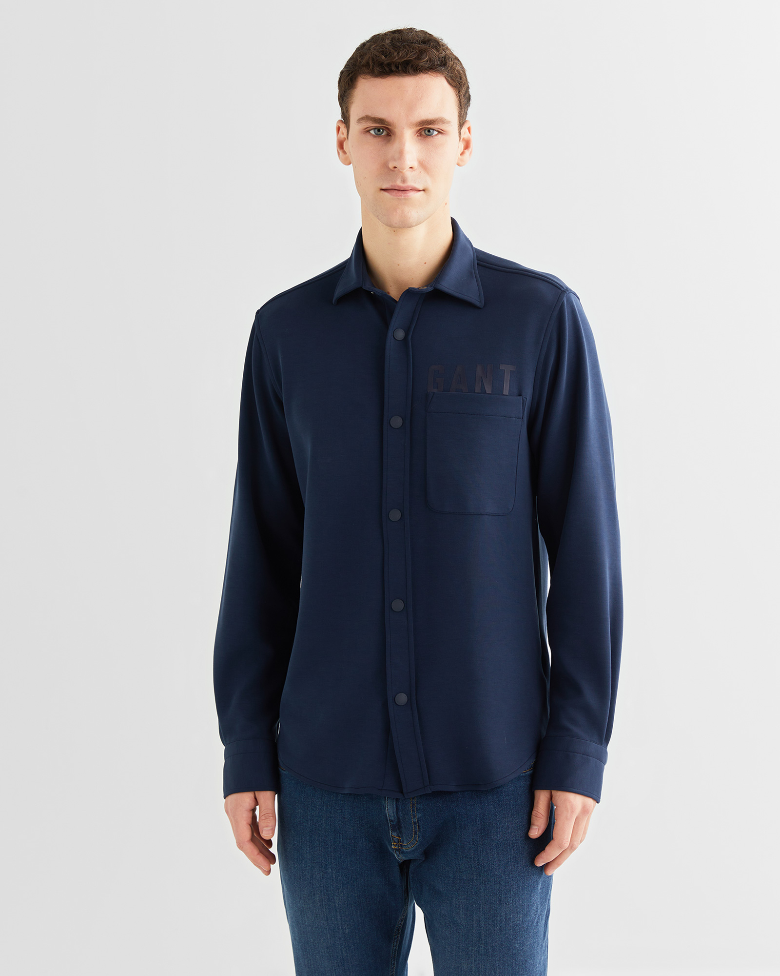  GANT Erkek Lacivert Regular Fit Logolu Gömlek