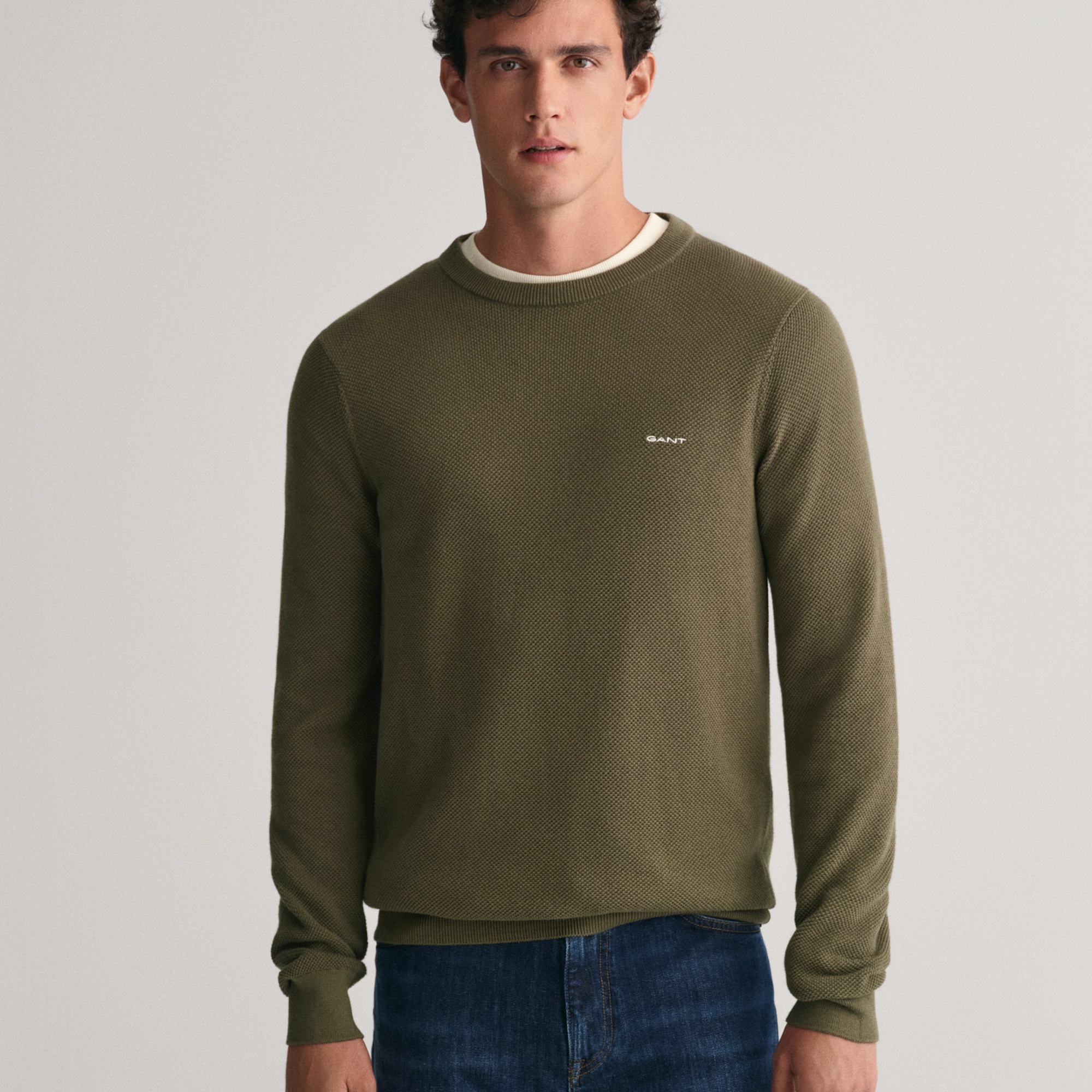 GANT Erkek Yeşil Regular Fit Bisiklet Yaka Kazak