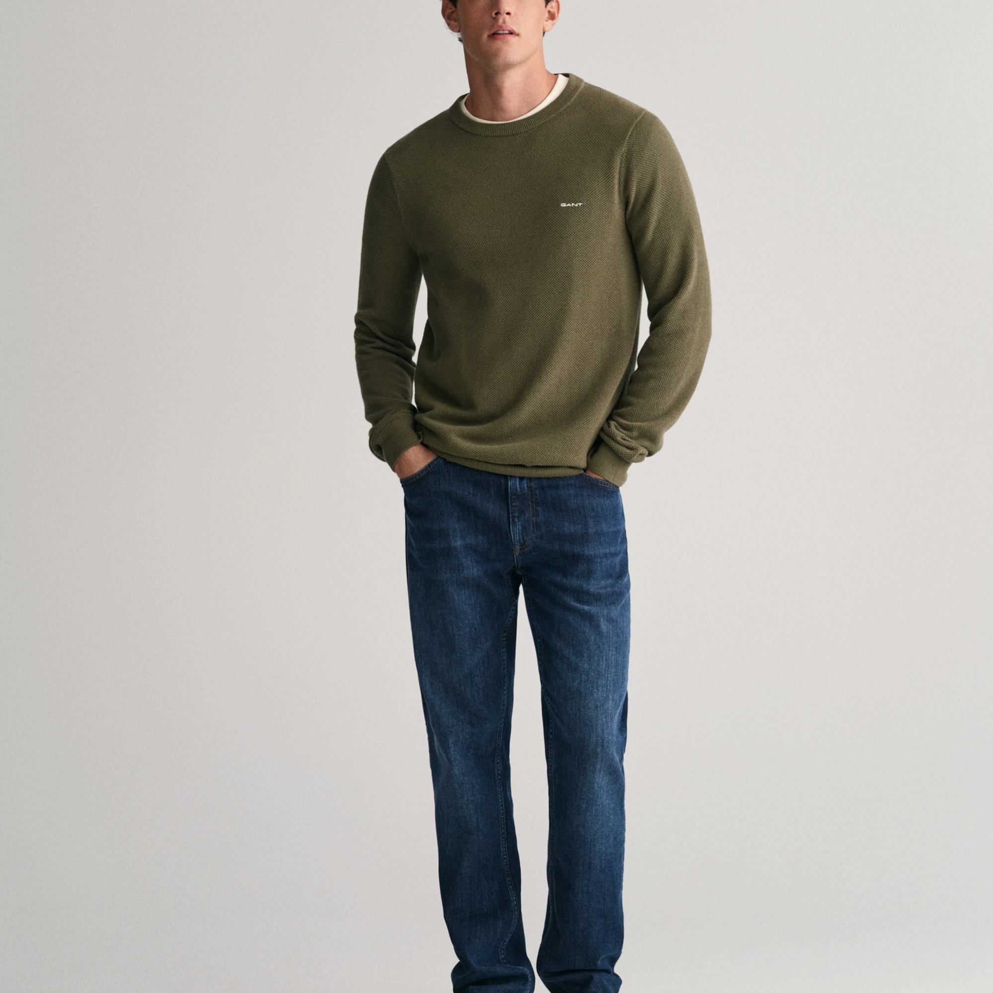 GANT Erkek Yeşil Regular Fit Bisiklet Yaka Kazak