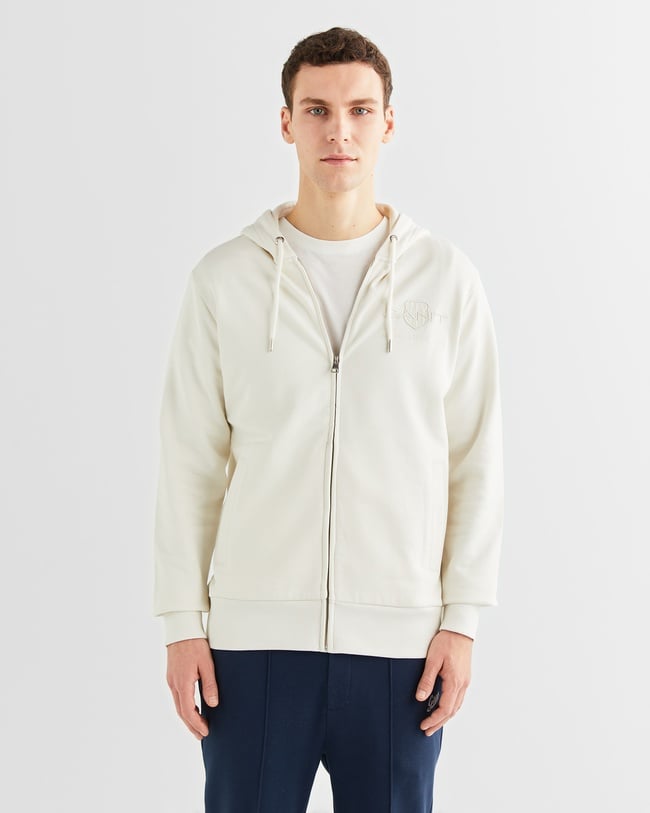  GANT Erkek Krem Regular Fit Kapüşonlu Logolu Sweatshirt