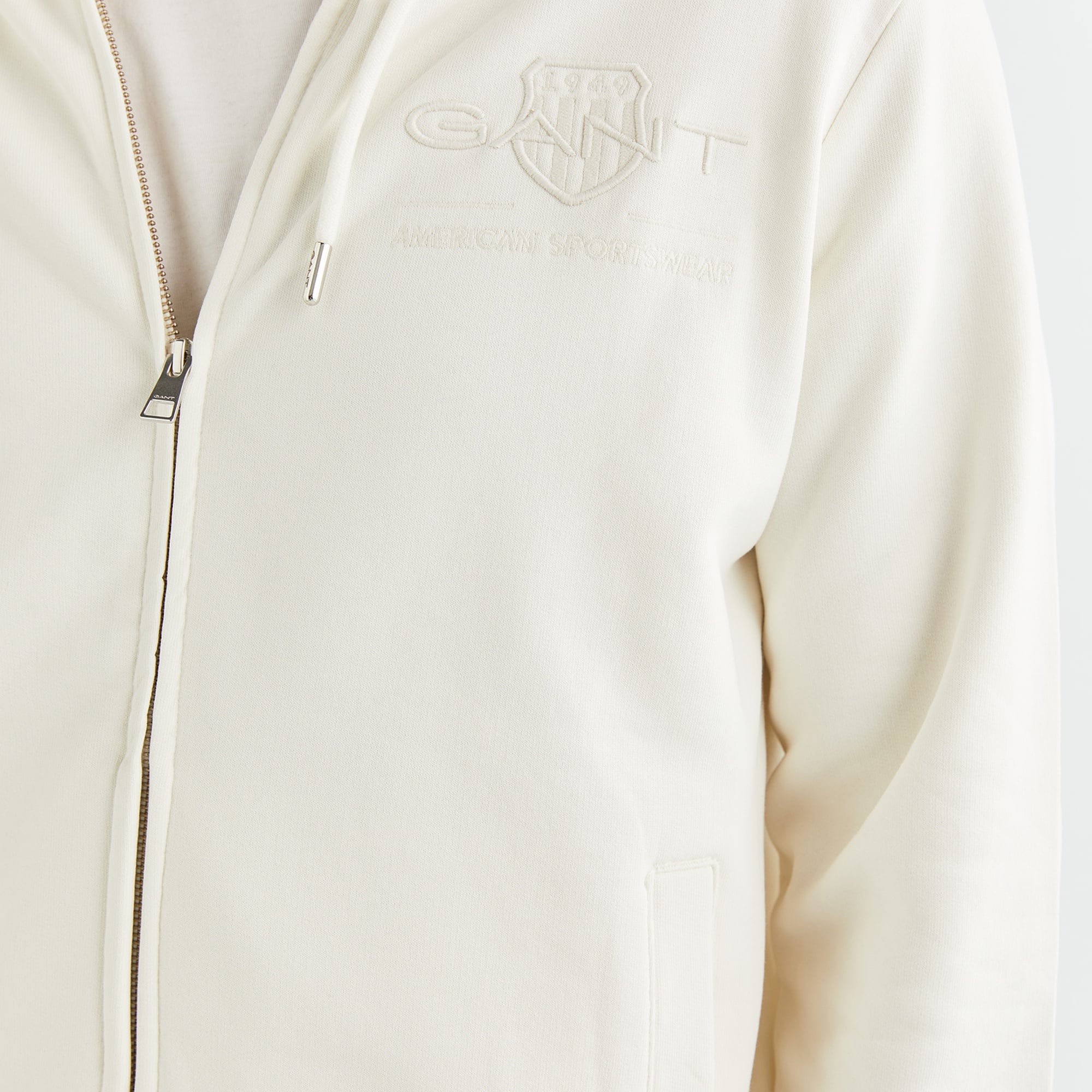 GANT Erkek Krem Regular Fit Kapüşonlu Logolu Sweatshirt