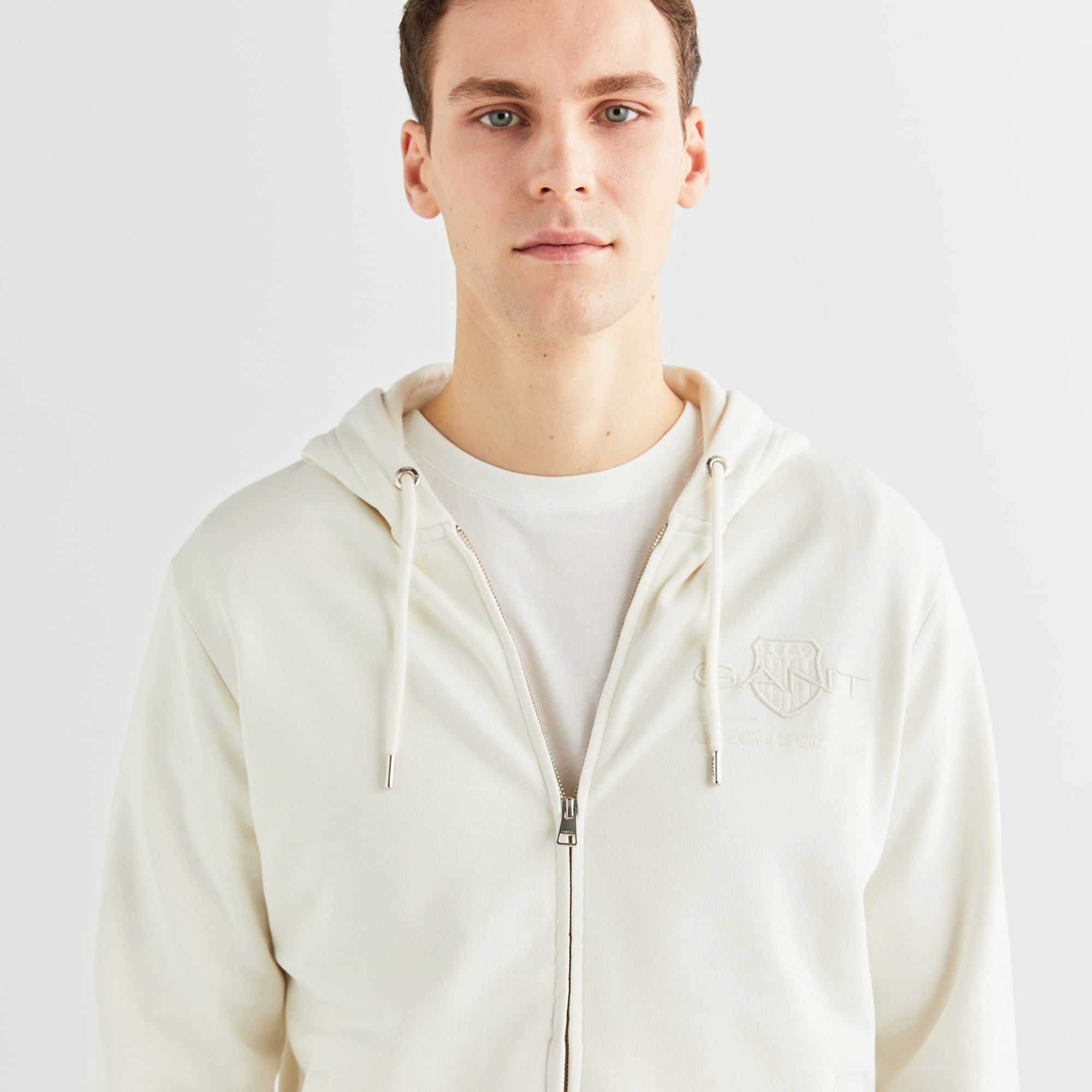 GANT Erkek Krem Regular Fit Kapüşonlu Logolu Sweatshirt