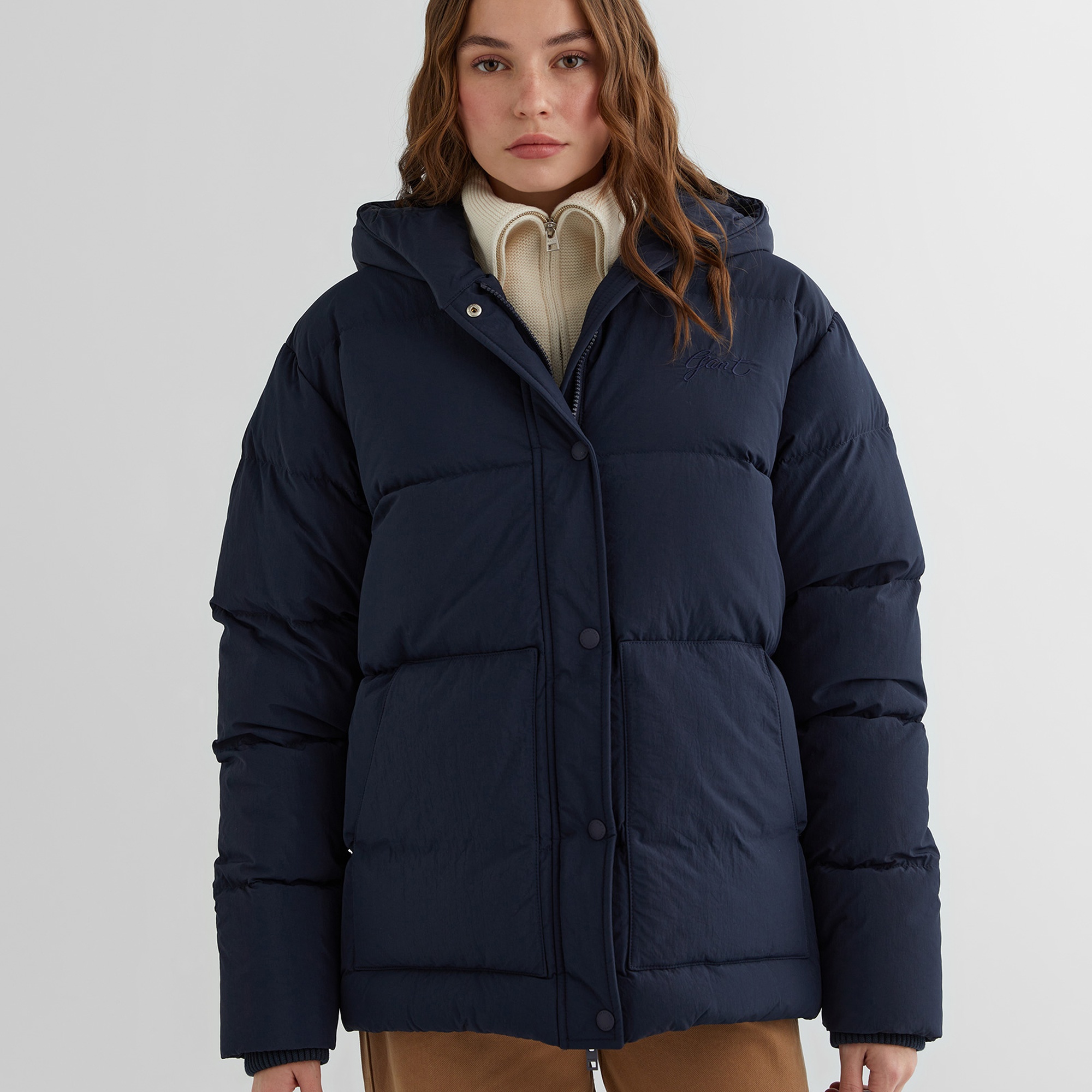 GANT Kadın Lacivert Kapüşonlu Kapitone Mont