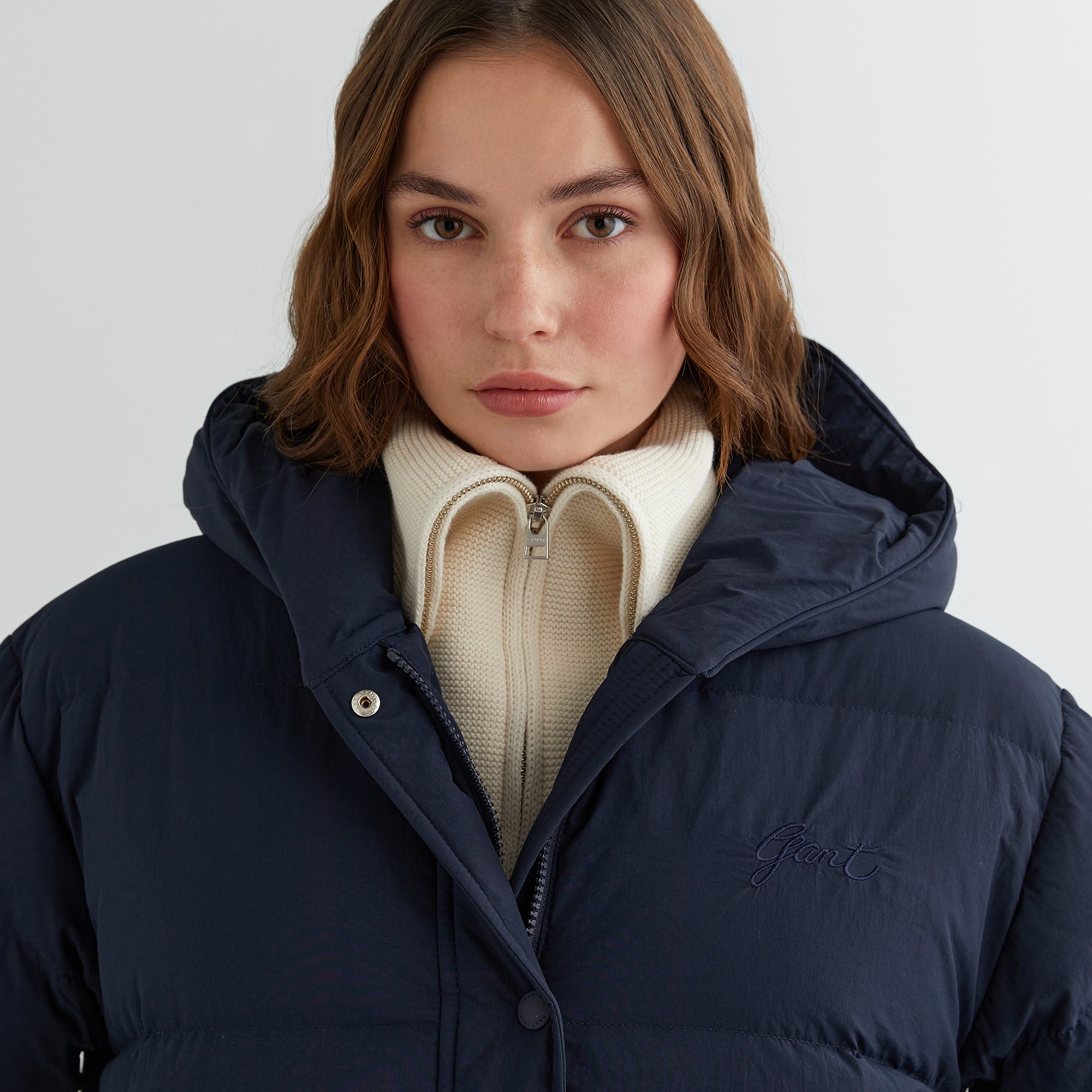 GANT Kadın Lacivert Kapüşonlu Kapitone Mont