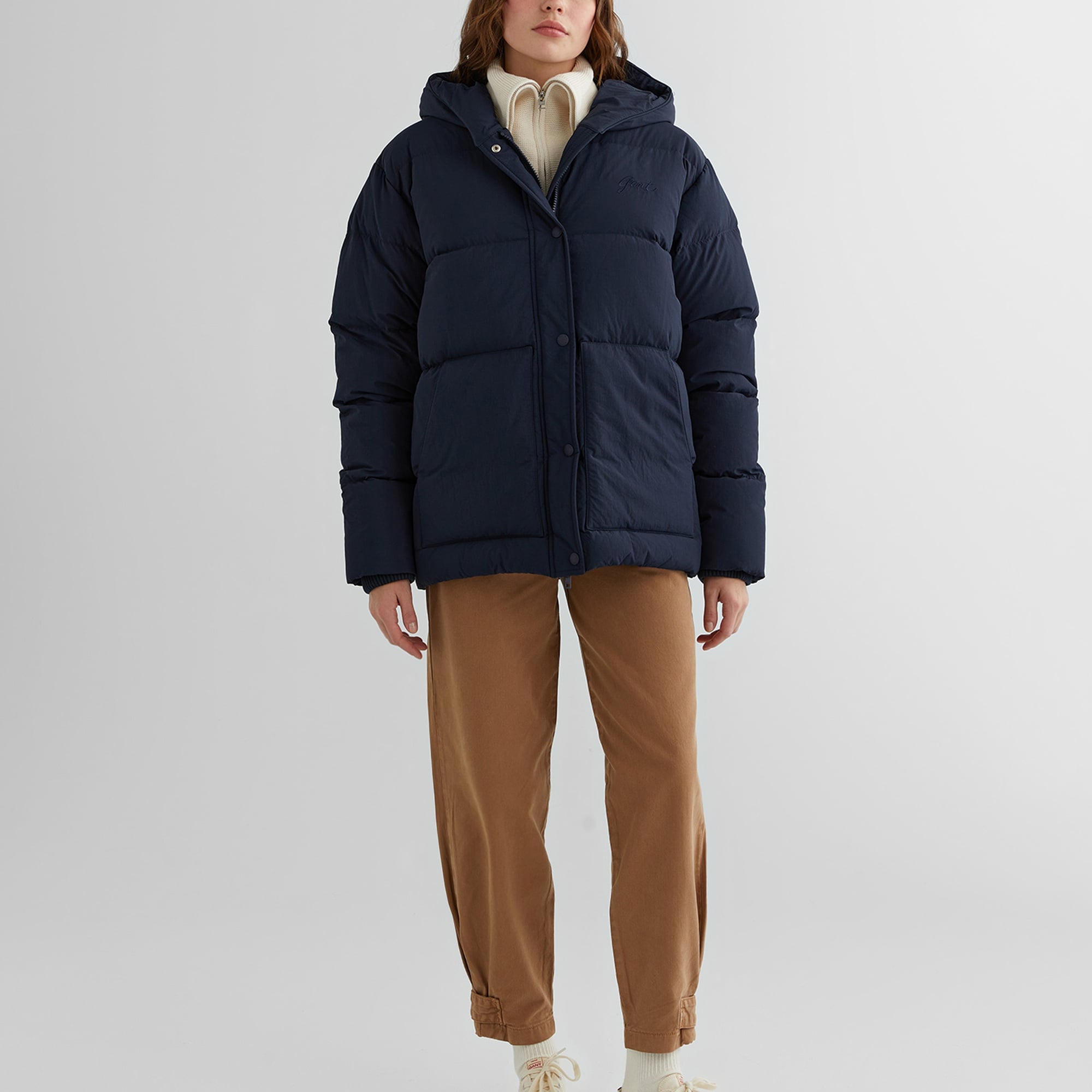 GANT Kadın Lacivert Kapüşonlu Kapitone Mont