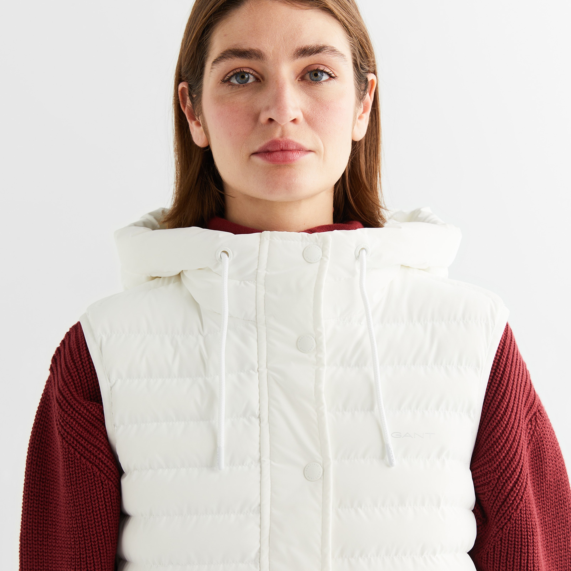 GANT Kadın Krem Kapüşonlu Kapitone Yelek