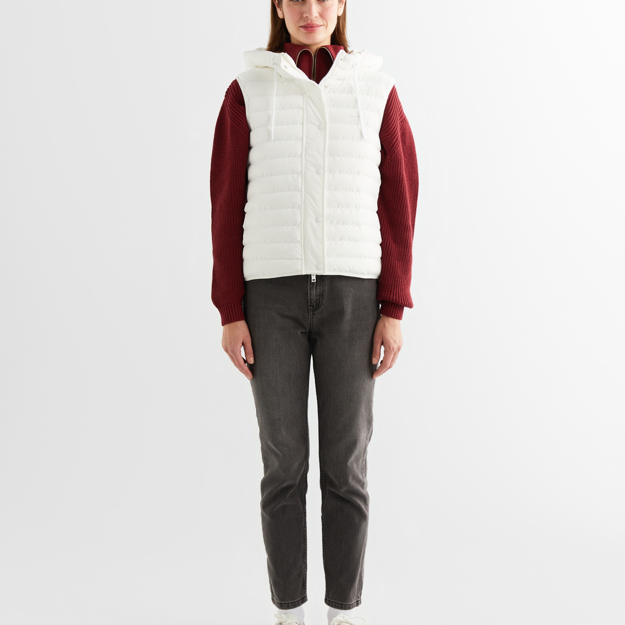 GANT Kadın Krem Kapüşonlu Kapitone Yelek