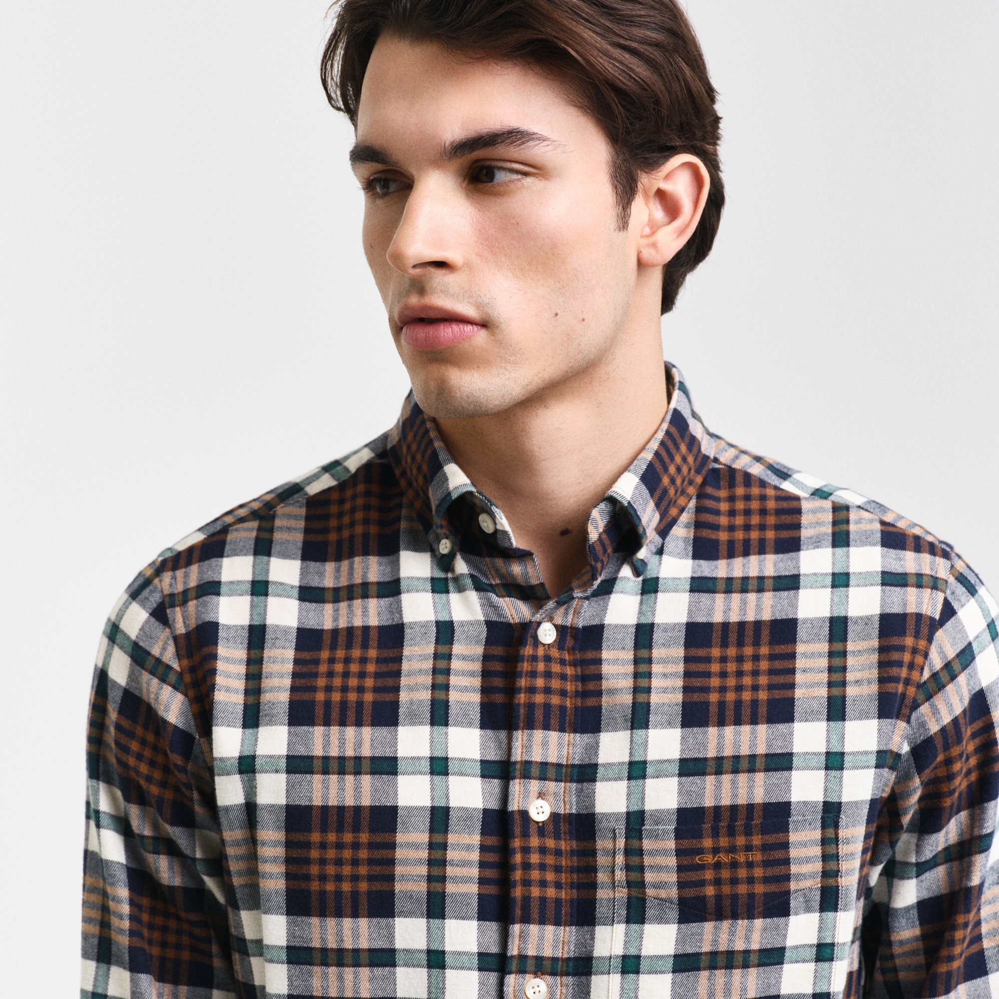 GANT Erkek Kahverengi Regular Fit Düğmeli Yaka Kareli Gömlek