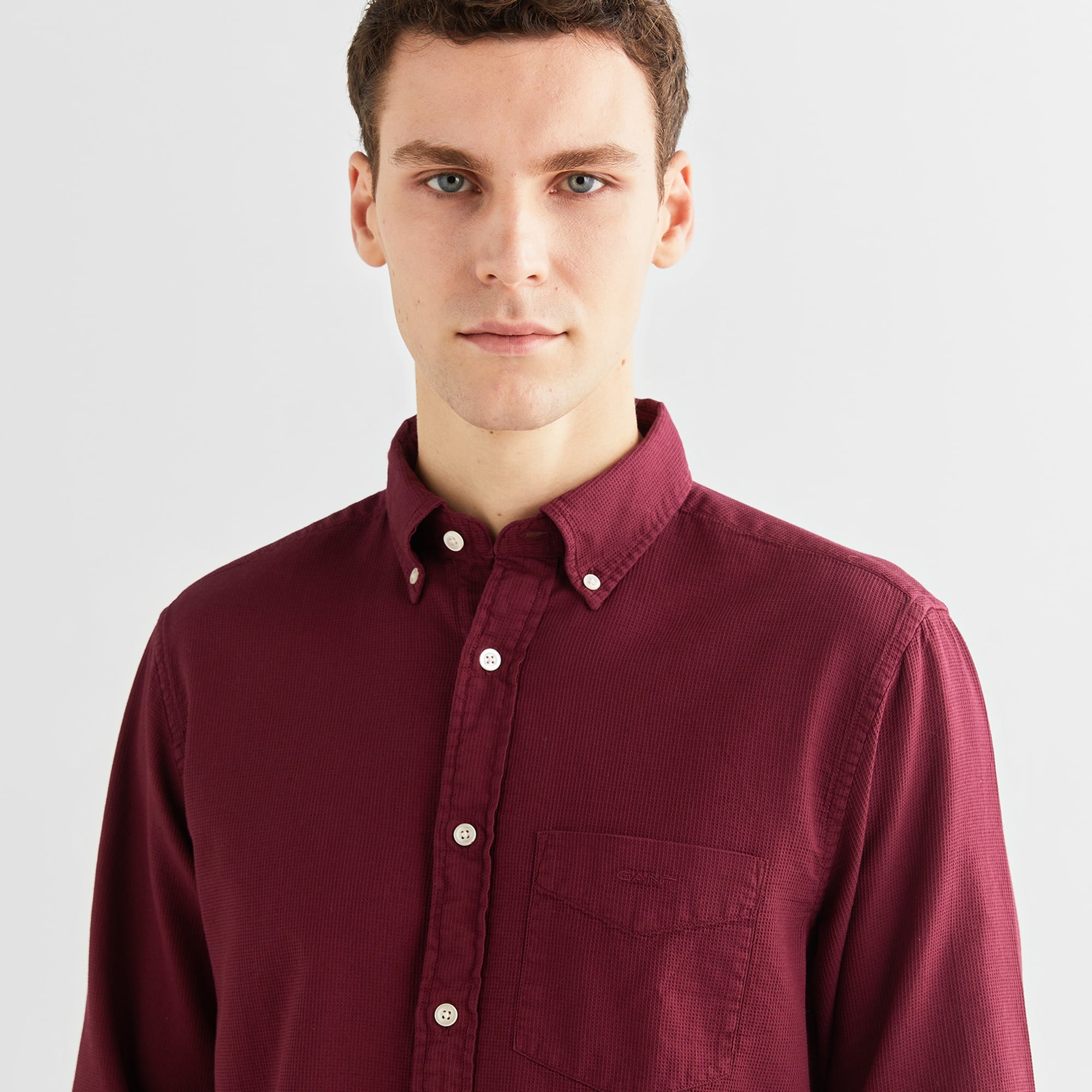 GANT Erkek Bordo Regular Fit Düğmeli Yaka Gömlek